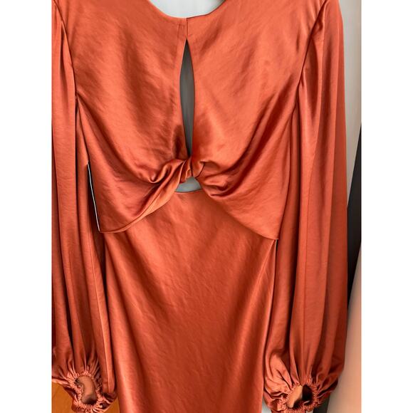 Significant Other Gown Sz 6 Demi Backless Rust Red Satin Long Sleeve Column Maxi - Picture 6 of 15